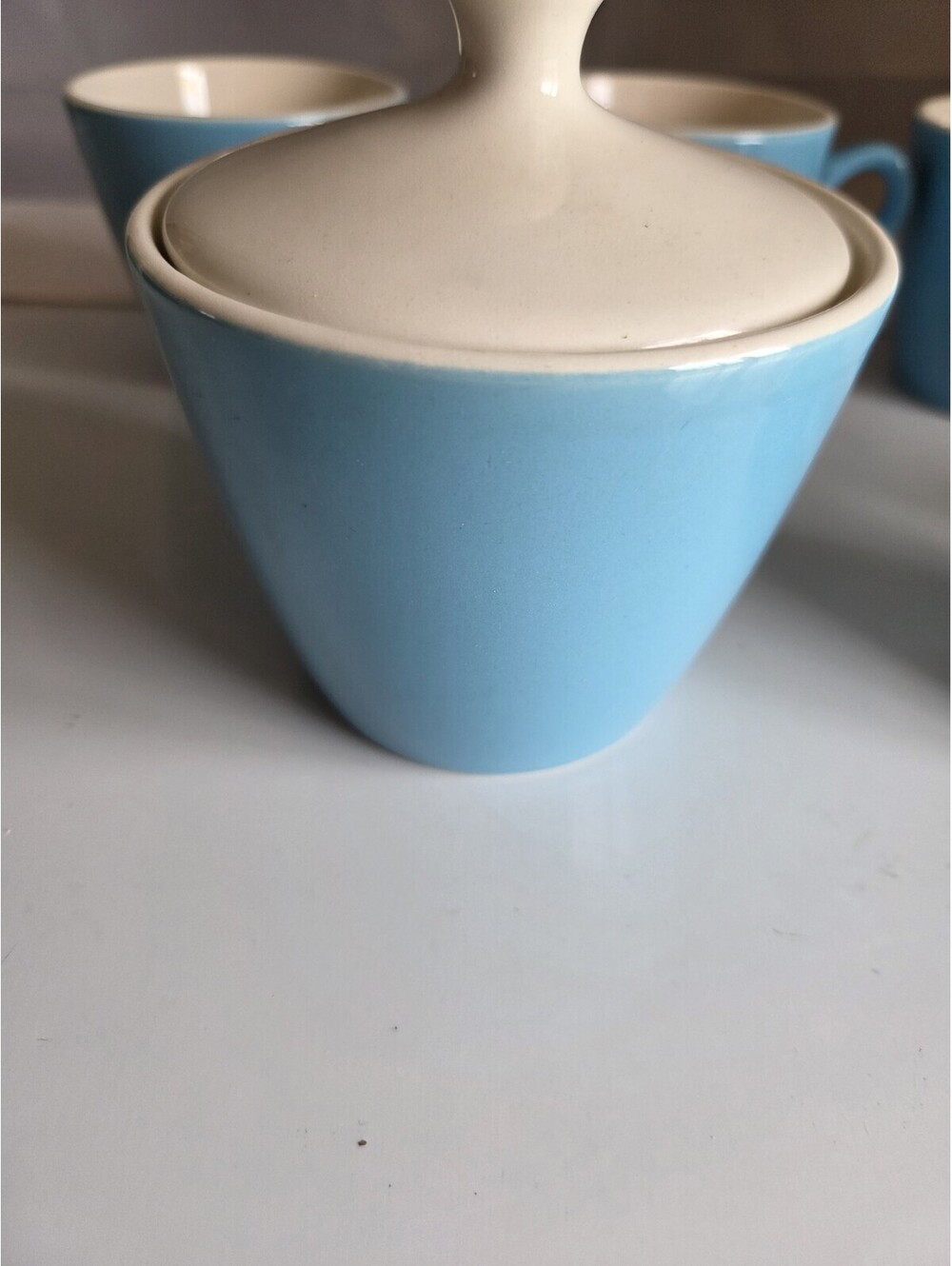 Vintage Atomic Blue 7pcs Sugar + Shakers + COFFEE CUPS Aqua Teal Blue MCM  SC2 - Picture 16 of 16